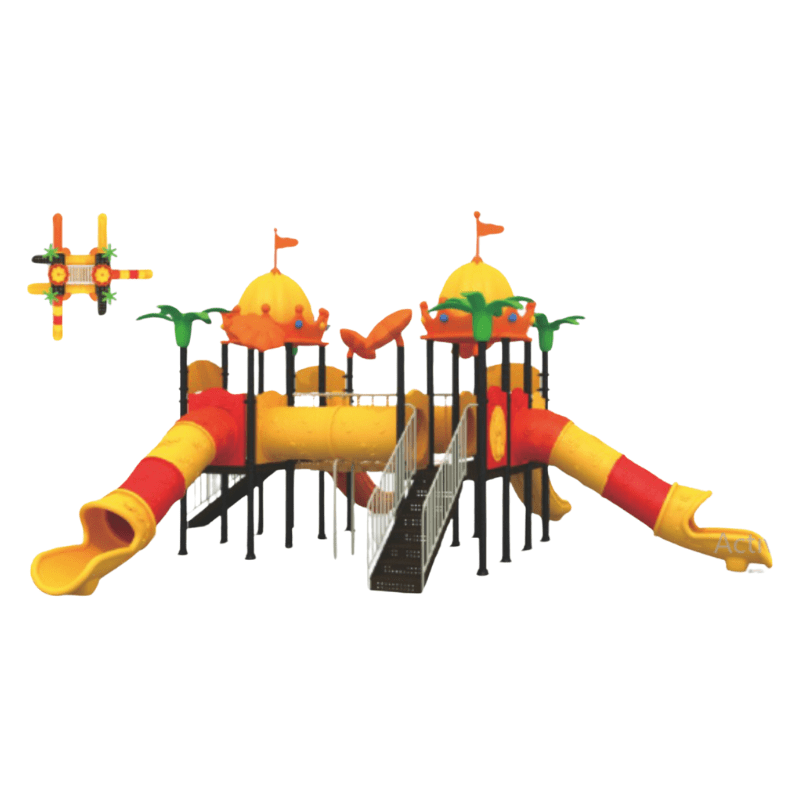 Kids Outdoor – Playful Long Tube Slide Game – 3 Swing Playset