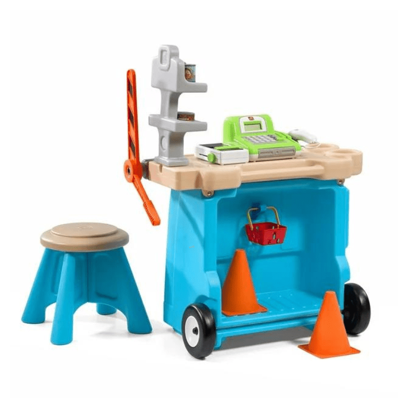 Step2 – Stop & Go Market Toddler Blue Kids Plastic Playset with Umbrella - Image 2