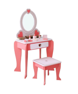 Wooden Vanity Dressing Table with Stool Toy Set – Pink