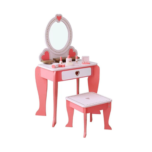 Wooden Vanity Dressing Table with Stool Toy Set – Pink
