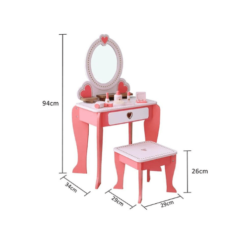 Wooden Vanity Dressing Table with Stool Toy Set – Pink - Image 3