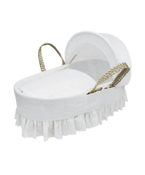 Kinder Valley – Palm Moses Sleeping Basket with Folding Stand – White Broderie Anglaise