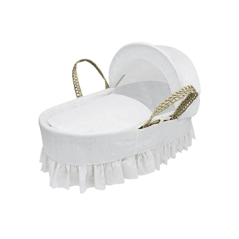 Kinder Valley – Palm Moses Sleeping Basket with Folding Stand – White Broderie Anglaise