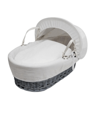 White Waffle Grey Wicker Moses Basket