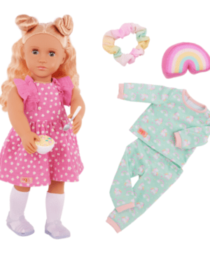 Gillian 18″ Doll with Pink Dress & Rainbow Pajama Outfits