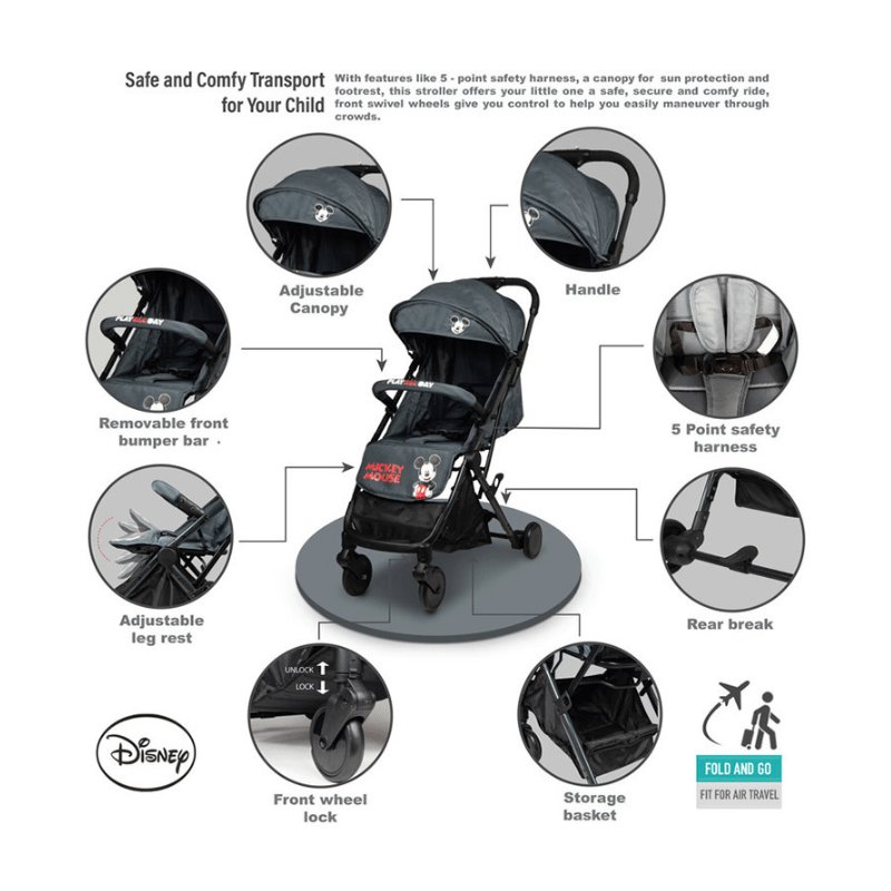 Disney – Mickey Mouse Travel Stroller – Black - Image 2