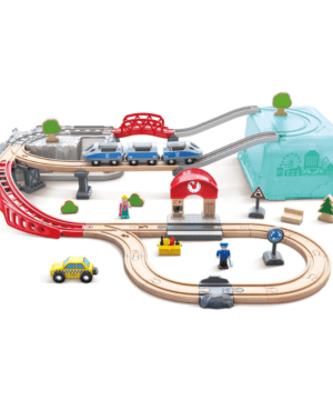 Hape City Train Bucket Set 48-Piece Wooden Railway Train Set