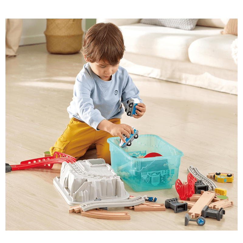 Hape City Train Bucket Set 48-Piece Wooden Railway Train Set - Image 2