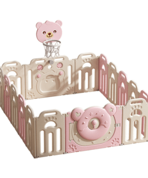Kids Bear Playpen w/ Basketball Hoop – Pink