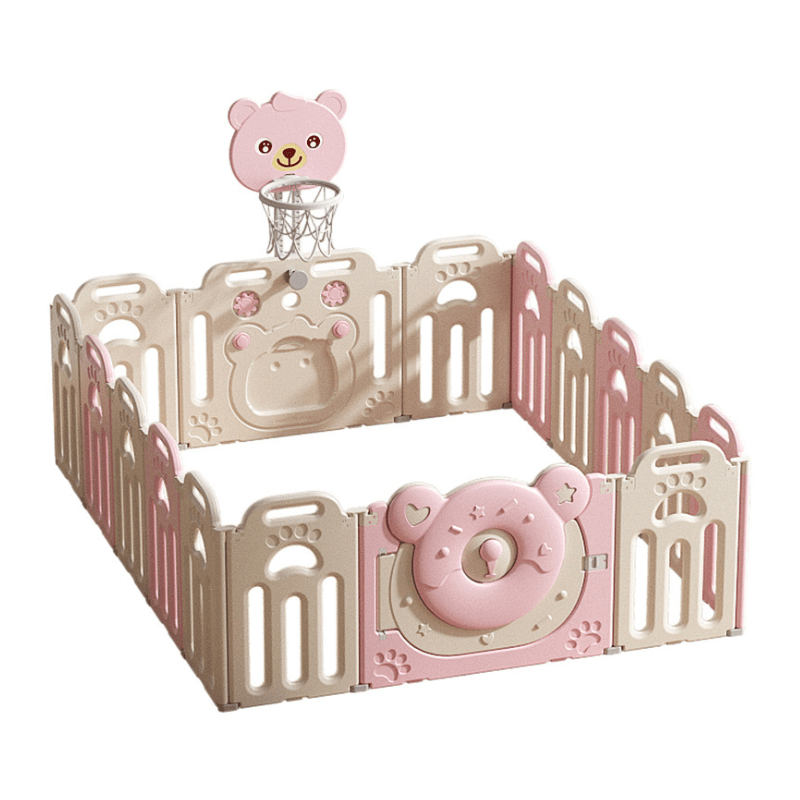 Kids Bear Playpen w/ Basketball Hoop – Pink