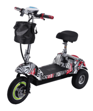 Electric Folding Three-Wheel Scooter with Seat – Graffiti Design