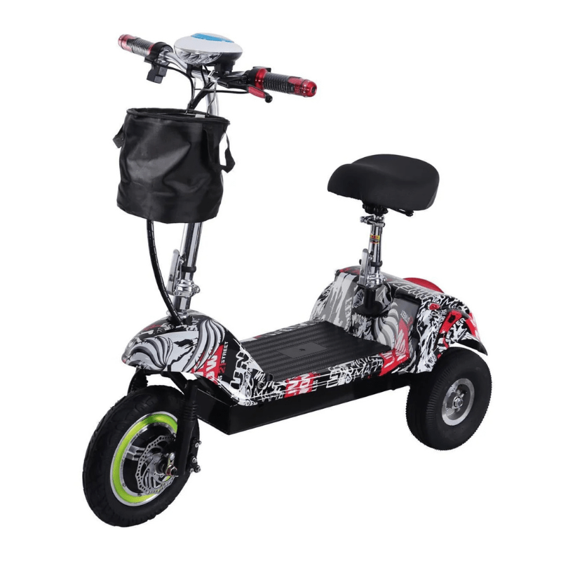 Electric Folding Three-Wheel Scooter with Seat – Graffiti Design