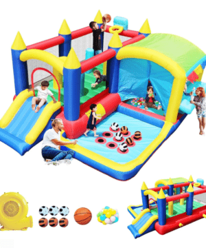 Deluxe Inflatable Play Castle with Slide, Ball Pit & Basketball Hoop