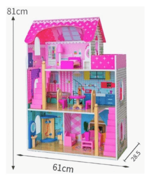 3-Story Wooden Dollhouse with Furniture & Accessories