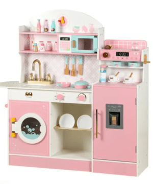 Kids Wooden Kitchen Playset With Accessories – Pink