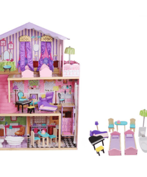 Deluxe 3-Story Wooden Dollhouse with Furniture Set
