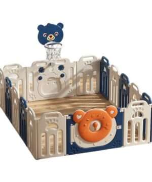Kids Bear Playpen w/ Basketball Hoop - Blue