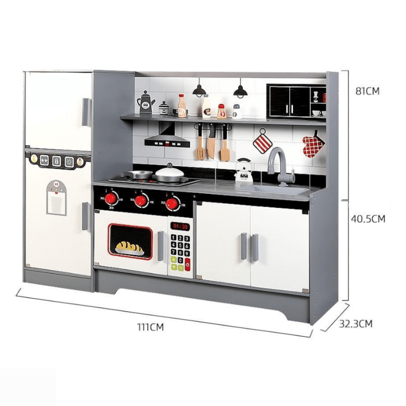 Modern Wooden Toy Kitchen Set with Fridge Stove Sink - Image 2