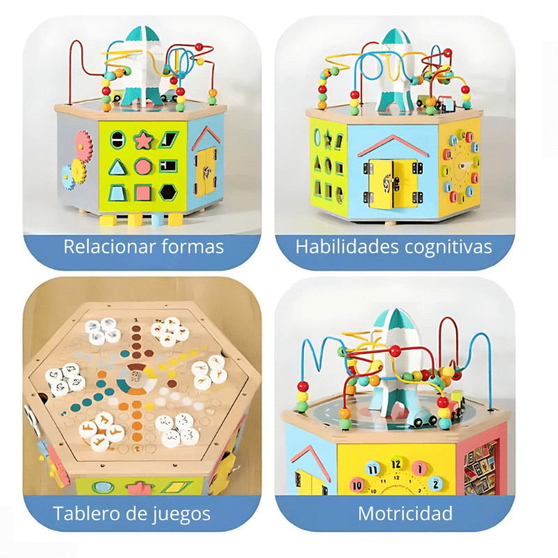 5-in-1 Wooden Activity Cube – Rocket Theme - Image 2