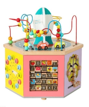 5-in-1 Wooden Activity Cube – Rocket Theme
