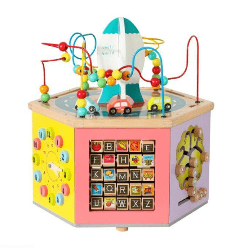 5-in-1 Wooden Activity Cube – Rocket Theme
