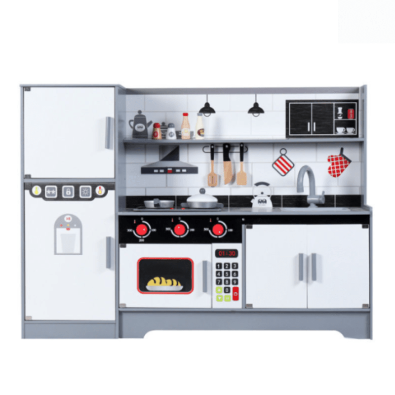 Modern Wooden Toy Kitchen Set with Fridge Stove Sink