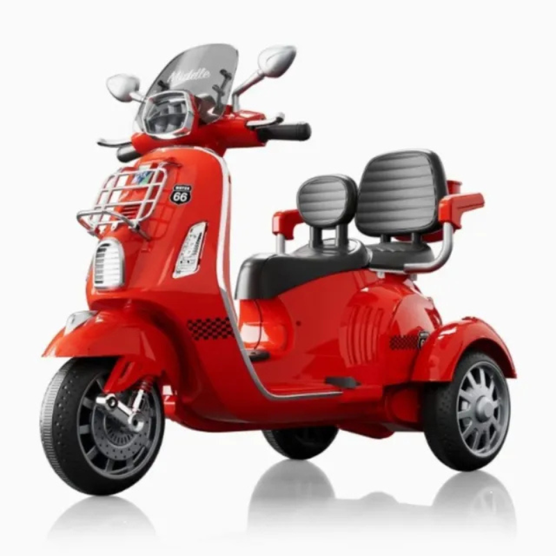 Battery Operated Kids Dual Seat Ride-On Bike – 12V – Red